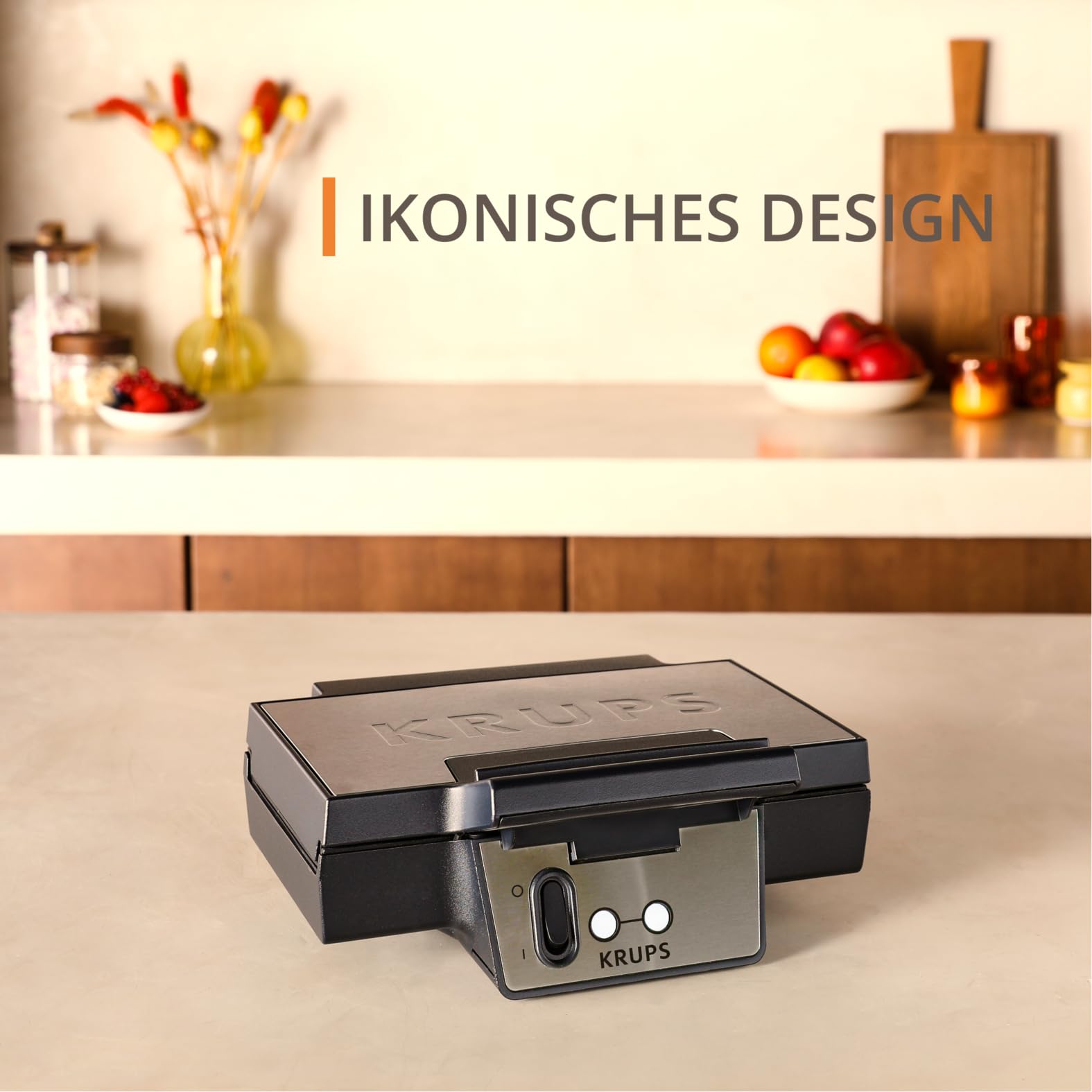 Krups FDK Iconic Waffeleisen, 850 W, keramikbeschichtete Antihaft-Platten, ikonisches Design, vertikale Aufbewahrung, benutzerfreundlich, Schwarz/Edelstahl, FDK261 2