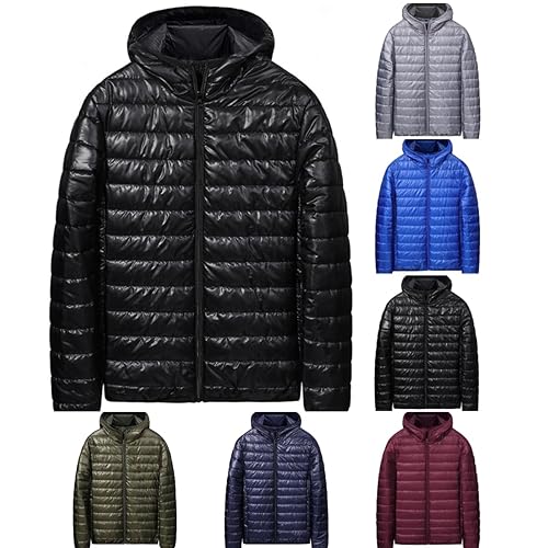 mens coats,Winter Jackets for Men UK Lightweight Puffer Jacket Mens Coat Zip up Loose Cotton Padded Packable Down Quilted Jacket Puffy Top Blouse for Snow Ski Hiking Warm Cozy,Black,XL