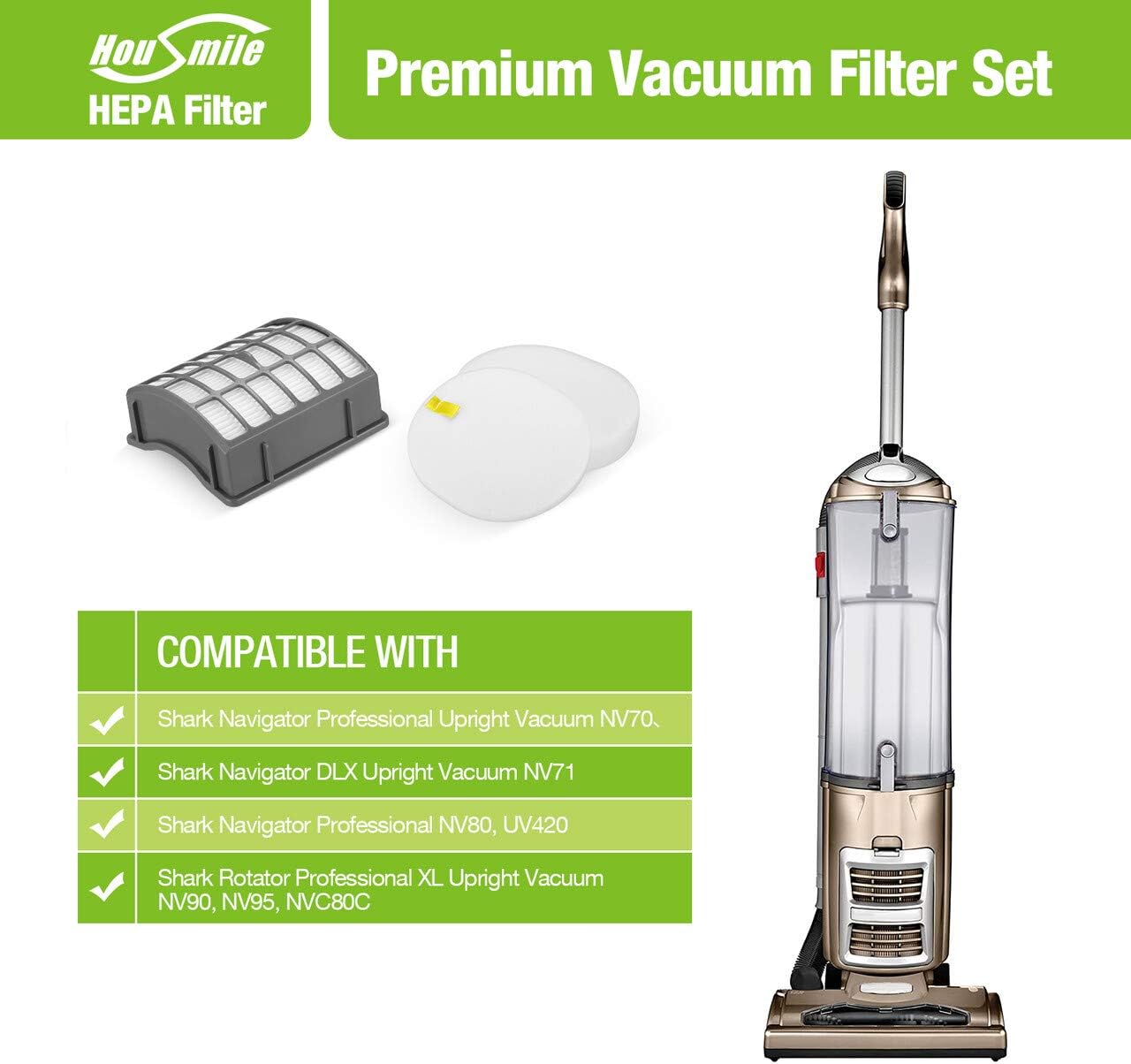 Housmile Vacuum Filter Replacement Set Compatible for Shark Navigator Professional NV70, NV71, NV80, NVC80C, UV420 & Shark Rotator Professional XL Capacity NV90, NV95, Replacement Part XFF80 ＆ XHF80: Appliances