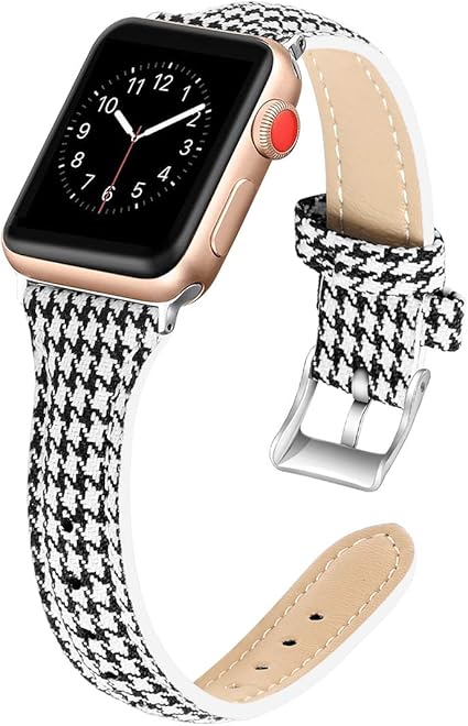 Amazon 38mm 40mm ブラック ホワイト Apple Watch アップルウォッチ Slim Nylon Leather Belt スリム ナイロン レザー ベルト アップルウォッチストラップ オリジナル バンド 美しい エレガント セレブ 大人 レディース 女子 女性 おしゃれ かわいいベルト交換ベルト