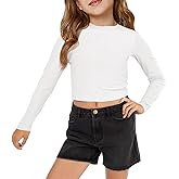 Haloumoning Girls Crop Tops Long Sleeve T Shirts Kids Crewneck Slim Fit Basic Tee for 5-14 Years