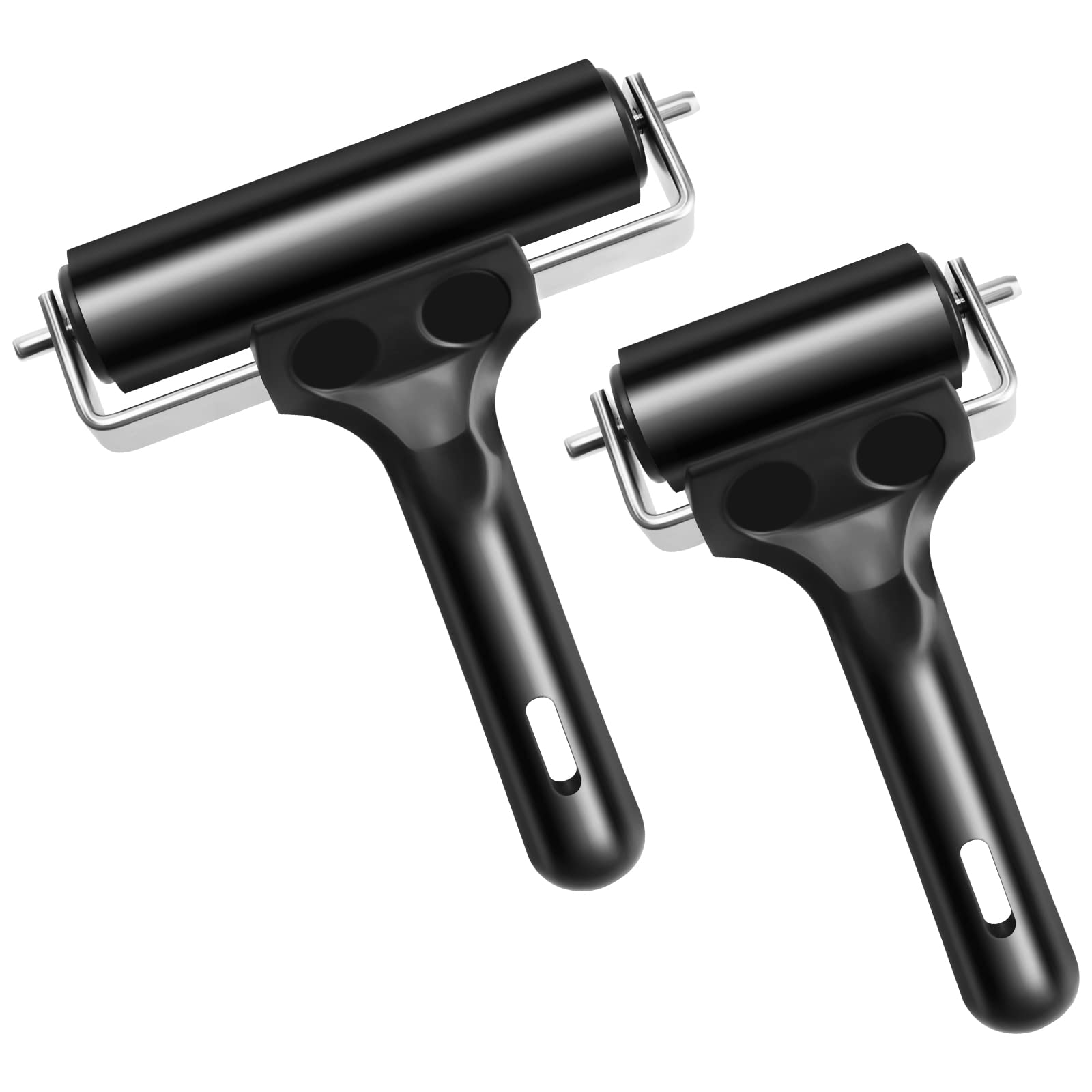 Aipaide Rubber Roller, 2 PCS Rubber Brayer Roller, Glue Roller for Anti Skid Tape Construction Tools, Printmaking, Ink Paint Block Stamping Brayers (3.8 & 2.2 Inch)