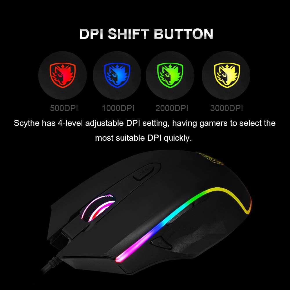 [Premium Version] SADES Gaming Mouse Wired -Scythe- 7 Programmable Buttons, 11 RGB Lighting, 4000 DPI Adjustable, Comfortable Grip Ergonomic Optical PC Computer Gaming Mice with Sniper Button