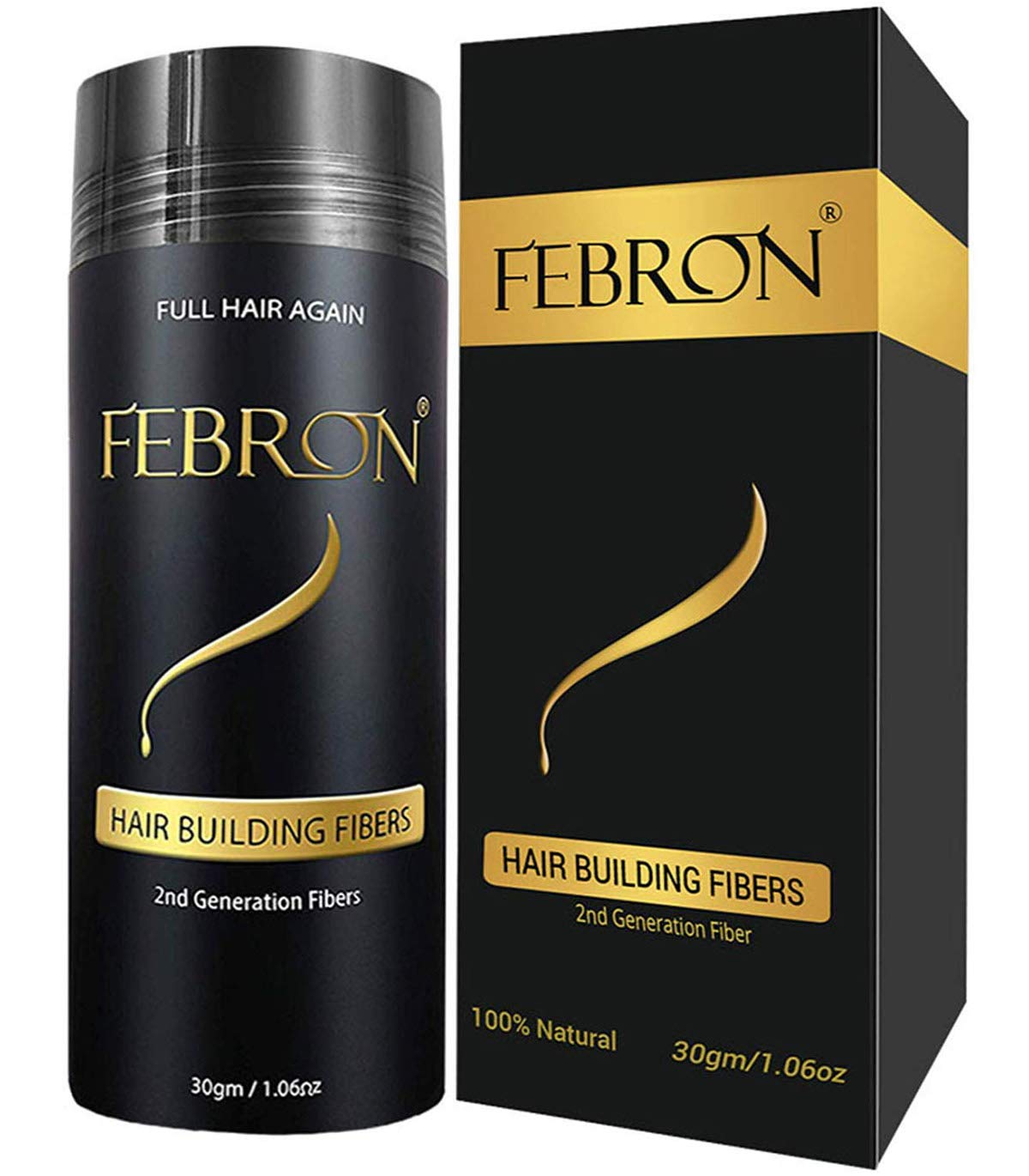 Photo 1 of FEBRON Hair Fibers For Thinning Hair BLACK Giant 30G For Women & Men Hair Loss Concealer Hair Powder Volumizing Based 100% Undetectable & Natural - Bald Spots Filler