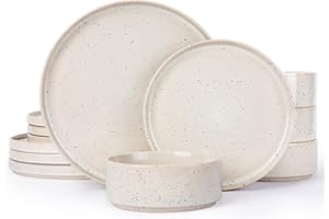 Richmount Nebula Plates and Bowls Set, 12 Pieces Dinnerware Sets, Dishes Set for 4, Creamy White with Colorful Speckles