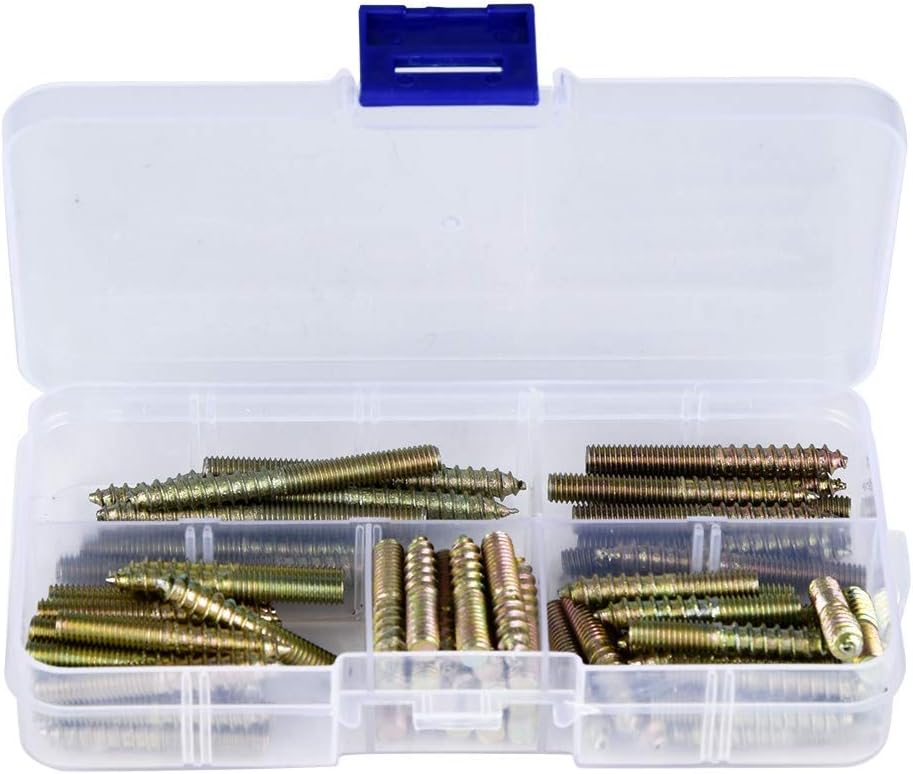 80pcs M5 Dowel Screw Double Ended Screws Zinc Plating Self Tapping Threaded Studs for Woodworking, Yellow