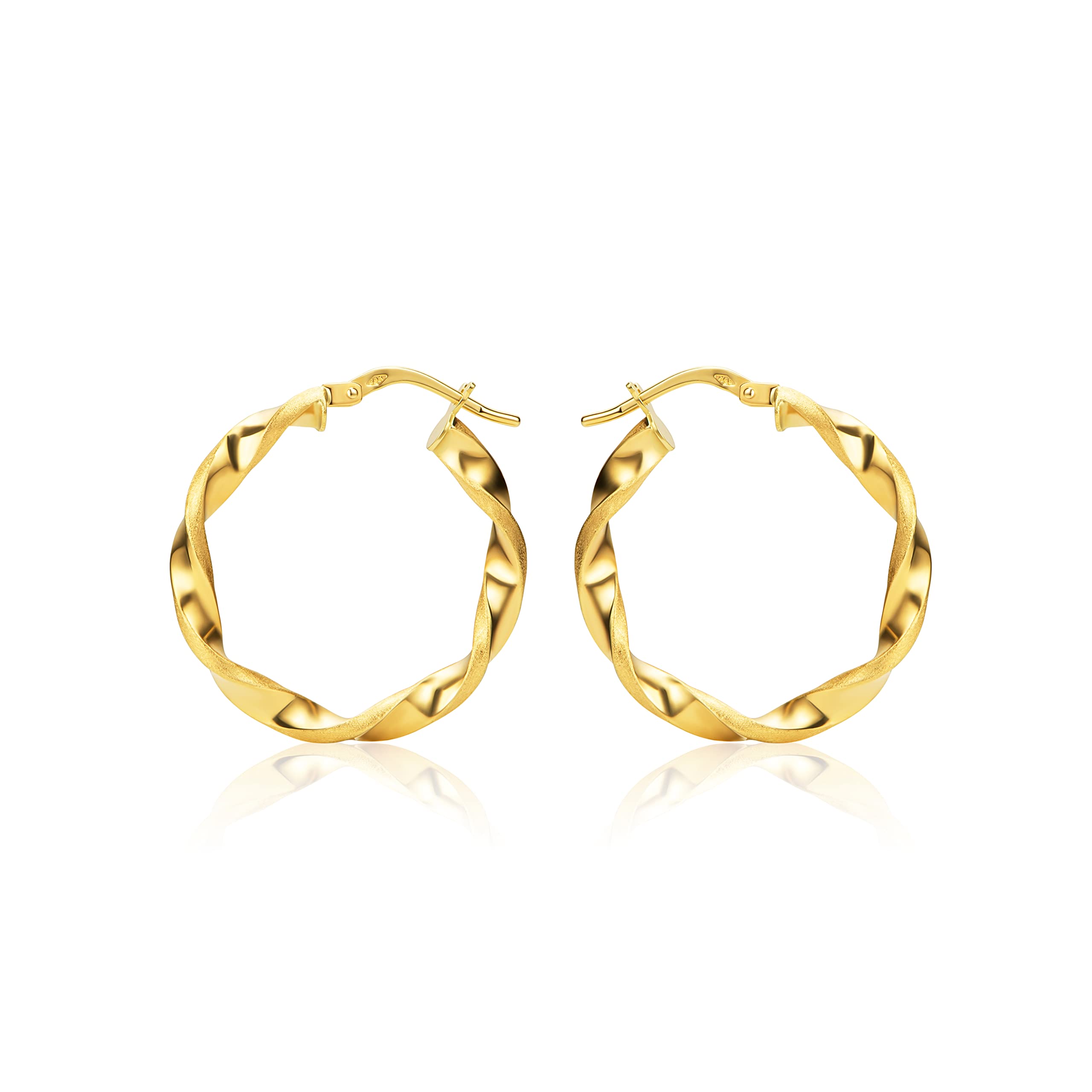 14 Karat 585 Gold Small Twisted Partly Frosted Hoop Earrings - PRI15M