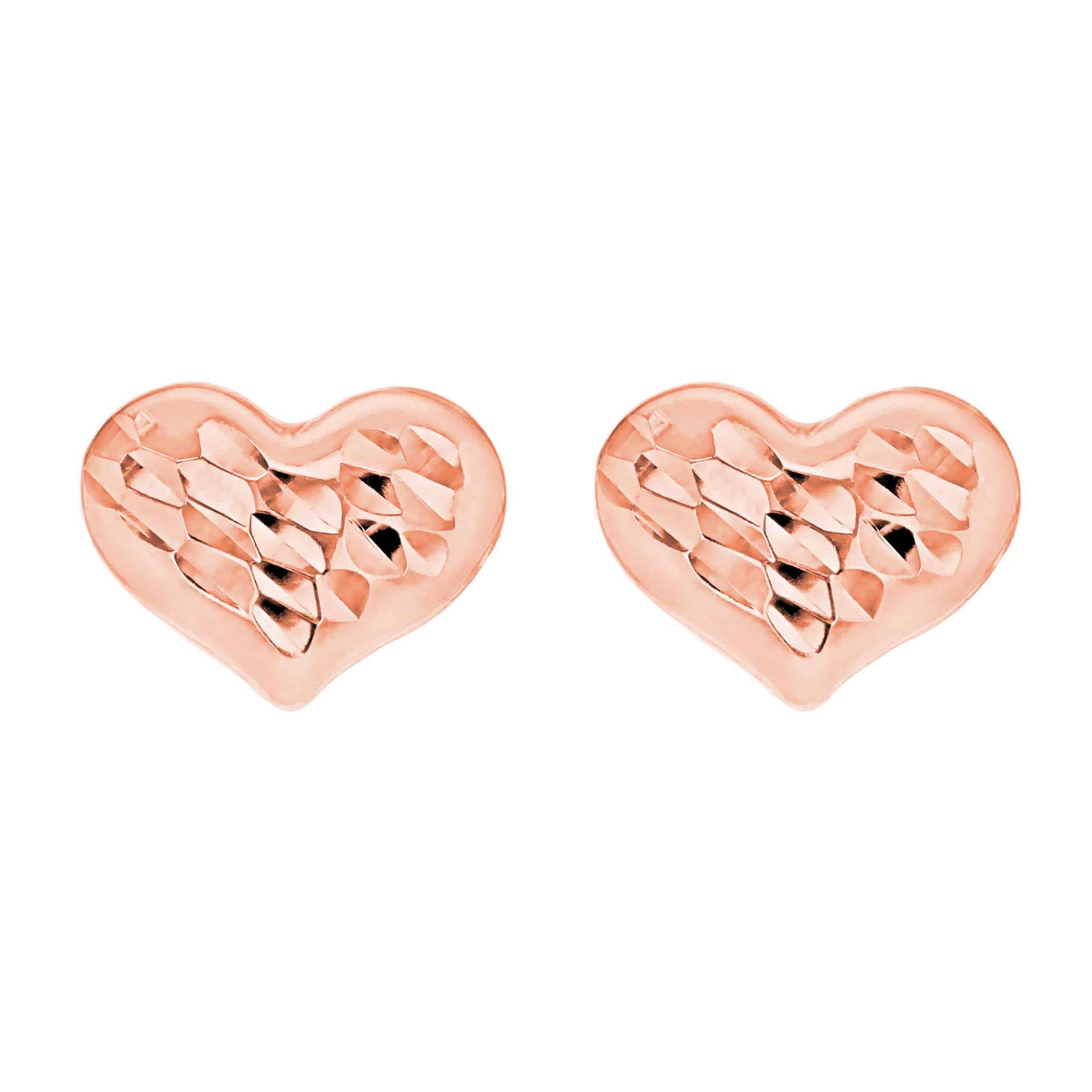 CARISSIMA Women 9 ct (375) Rose Gold Diamond Cut 7.7 x 5.9 mm Heart Stud Earrings