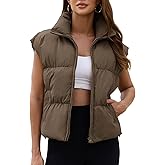 EGOCKAL Womens Cropped Puffer Vest Oversized Winter Sleeveless Zip Up Padded Jacket Outerwear Water-Resistant Warm Coat