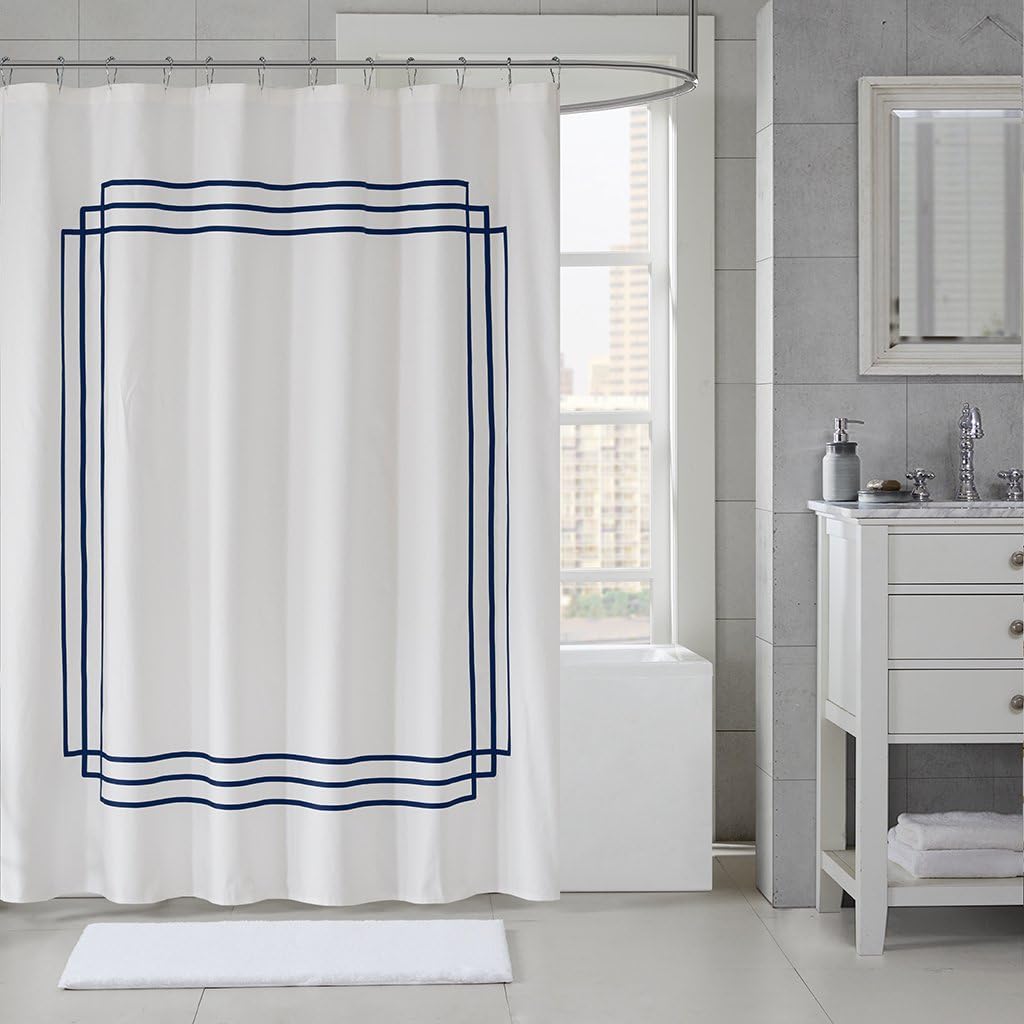MADISON PARK SIGNATURE Elloy Applique Shower Curtain Navy
