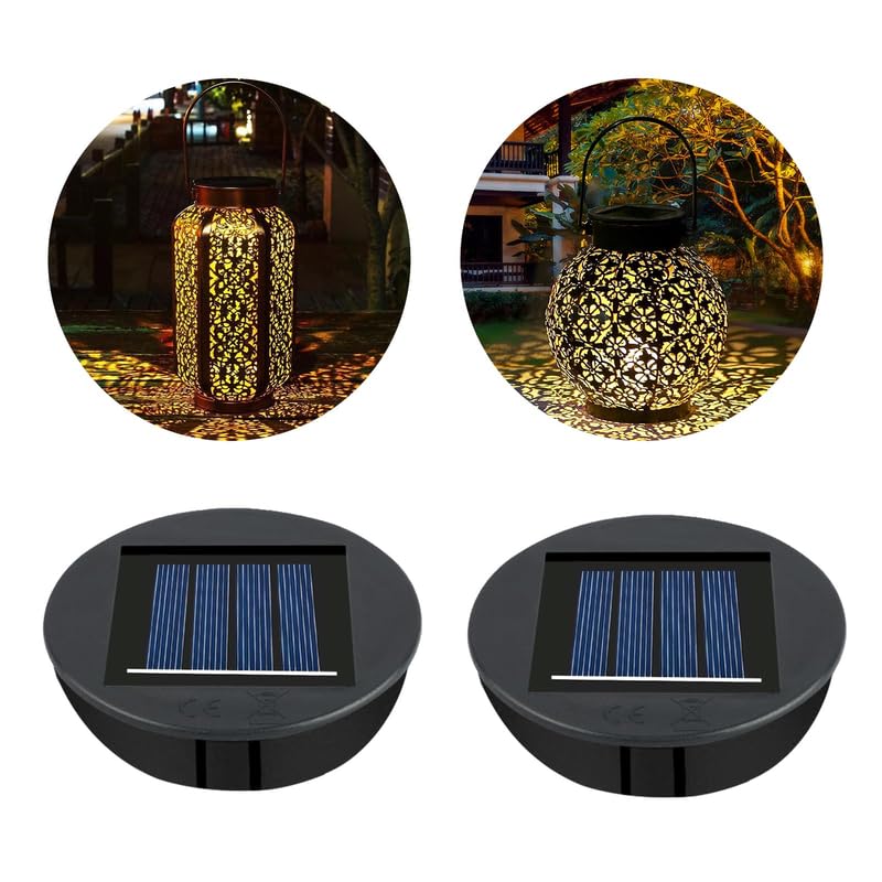 Flintronic Replacement Top Solar Panel, 2 PCS Lantern Lid Lights, Bulb Replacement Part for Outdoor Hanging Lanterns, DIY Table Lights, Garden Patio Decoration