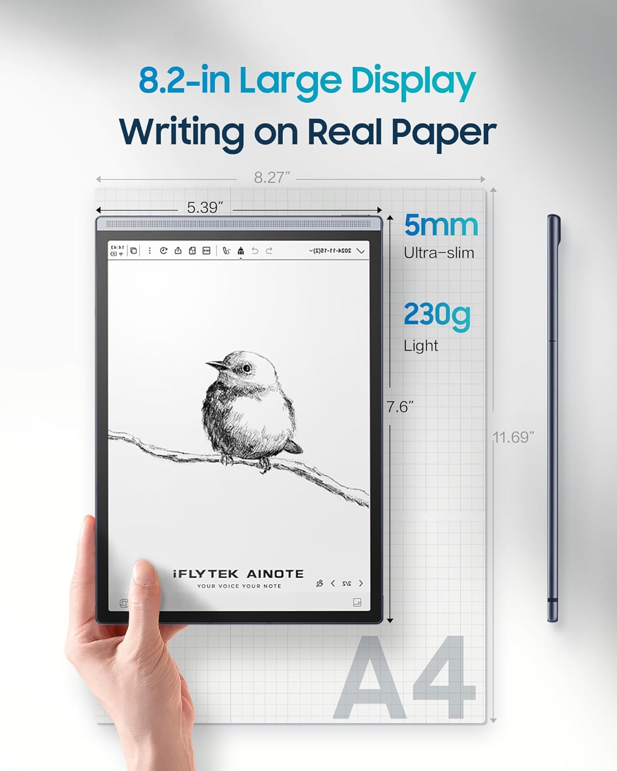 iflytek AINOTE Air 2 with Stylus Pen,8.2-inch AI Note-Taking Tablet Writing Paper Tablets,Digital Notebook Support AI Voice-to-Text Transcription, Multi-Languages Chatgpt for Work/Meetings/Study