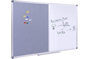 DexBoard 48 x 36 Inch Large Bulletin/Dry Erase Combo Board, Magnetic Presentation Whiteboard/Bulletin Combination Board, Grey