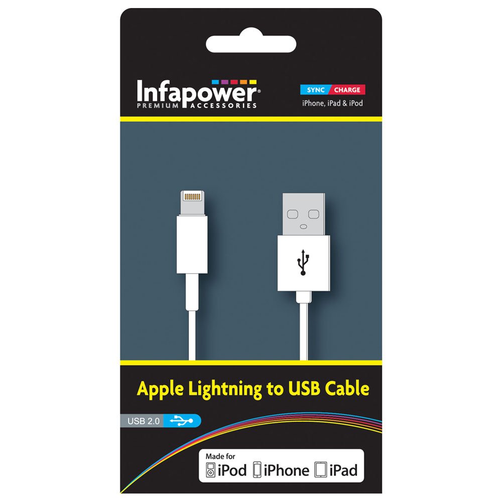 Infapower 1m Apple Lightning to USB 2.0 Cable for iPod/iPhone/iPad - White