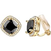 Yoursfs 8MM Austrain Crystal Clip on Earrings for Women Fashion 18k Gold Plated Square Rhinestone Clipon Earrings Non Pierced Ears for Women