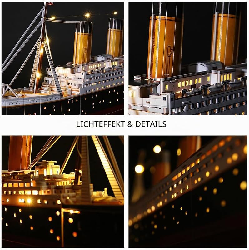 Titanic 3D Puzzle Erwachsene, LED,266 Teile, 88 cm, Schiff Modell