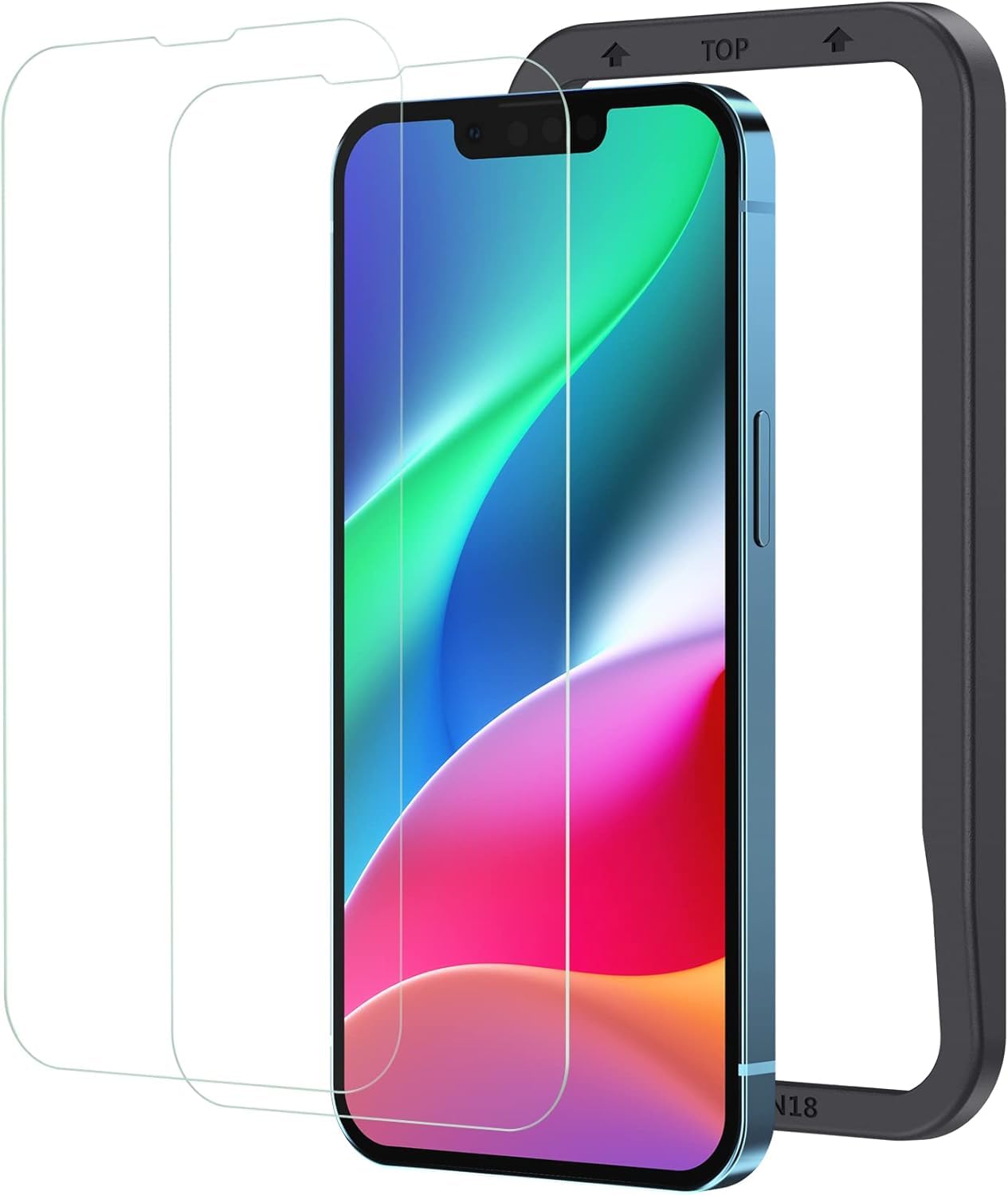 NIMASO ガラスフィルム iPhone 16e 用/iPhone 14 用/iPhone 13 Pro 用/iPhone 13 用 強化 ガラス 液晶 保護 フィルム ガイド枠付き 2枚セット NSP21H282 の商品画像