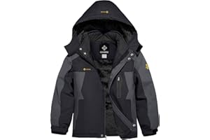 GEMYSE Boy's Waterproof Ski Snow Jacket Hooded Fleece Lined Windproof Winter Jacket