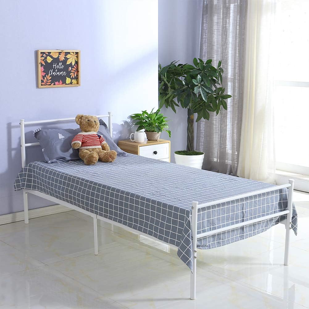 CLIPOP 3FT White Single Metal Bed Frame with Strong Headboard and Footboard for Children Adults Guest,Bedroom Furniture Fits for 90 * 190 cm Mattress