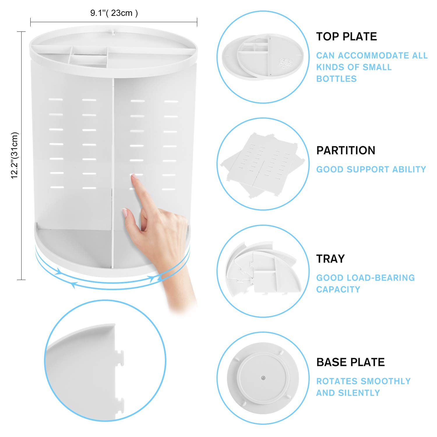 sanipoe 360 Makeup Organizer, DIY Detachable Spinning Cosmetic Makeup Caddy Storage DIsplay Bag Case Large Capacity Makeup Box Acrylic Vanity Organizer Box, Great for Countertop and Bathroom, White: Beauty