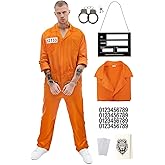 JEGERMIG Men‘s Orange Jail Jumpsuit Halloween Inmate Uniform Cosplay Costume Criminal Outfit for Adult