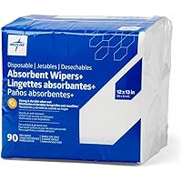 Medline Absorbent Wipers+ Disposable Heavy Duty Dry Wipes; 12" x 12" (90 Count); Use Wet or Dry; Perfect for Skin Care or Hom