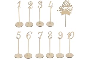 N&T NIETING Table Numbers 1 to 10 with You are Invited Cake Decor, Wooden Table Numbers for Wedding Reception Birthday Party 