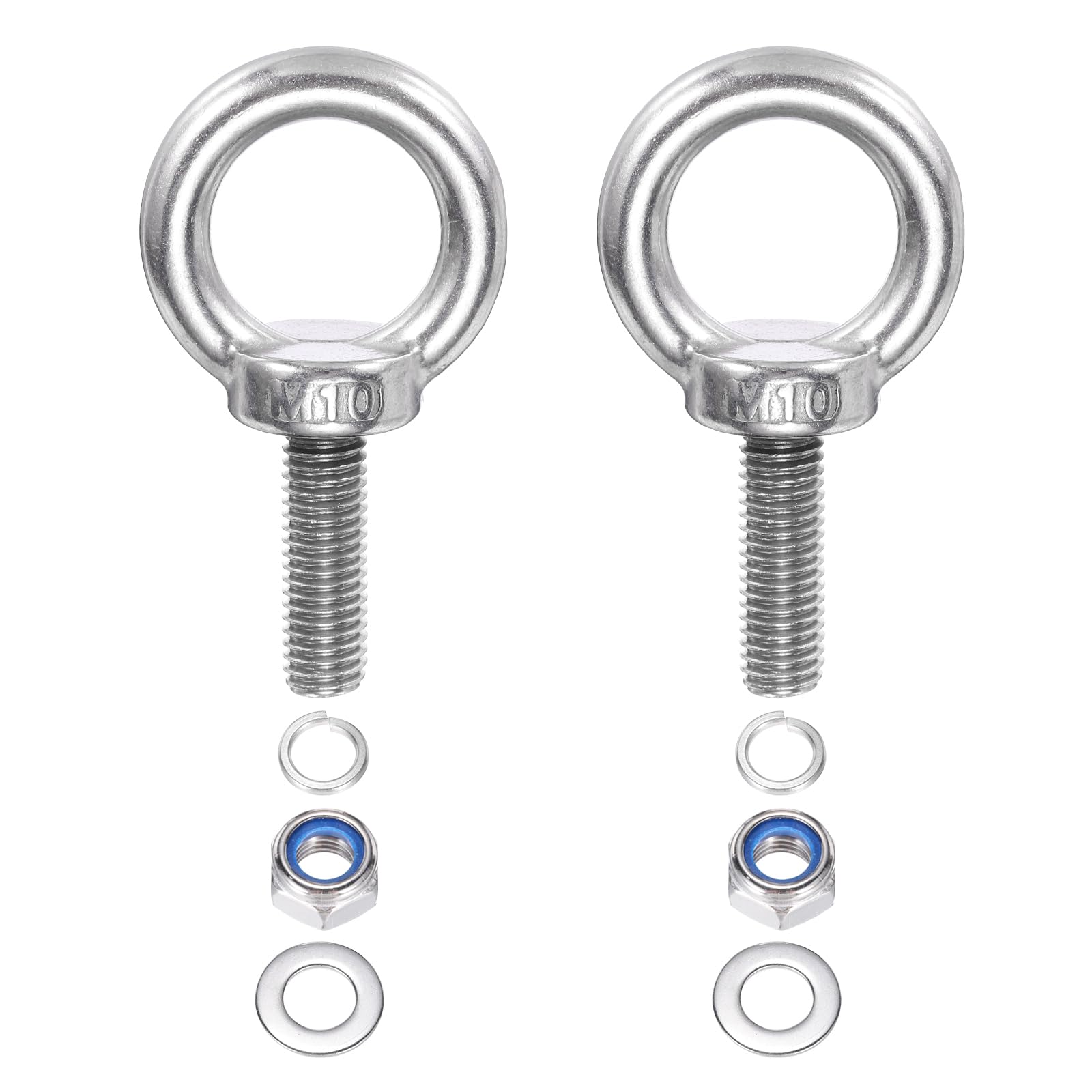 PATIKIL M10 x 30mm Lifting Shoulder Eye Bolt, 2Pcs 304 Stainless Steel Lifting Ring Threaded Eyebolt with Nuts Washers for Hanging Hammocks Articles