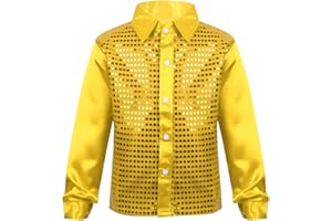 renvena Kids Boys Choir Jazz Dance Performance Glittery Sequined Long Sleeve Spread Collar Shirt