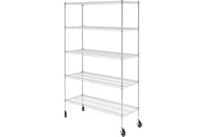 SafeRacks NSF Certified Storage Shelves, Heavy Duty Steel Wire Shelving Unit with Wheels and Adjustable Feet, Used as Pantry Shelf, Garage or Bakers Rack Kitchen Shelving - (18"x48"x72" 5-Tier)
