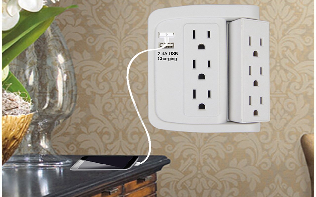 ECOPlugs Rotate Adapter with USB Ports, 6 Outlets (3 Swivel) Wall Power