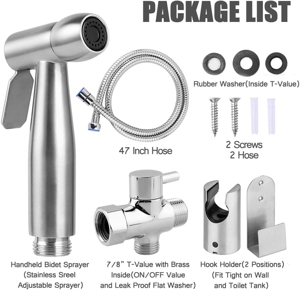 Handheld Bidet Sprayer for Toilet, Vingtank Premium Stainless Steel Baby Cloth Diaper Sprayer, Attachment with Hose, Toilet or Wall Mounted, Feminine Wash - - 