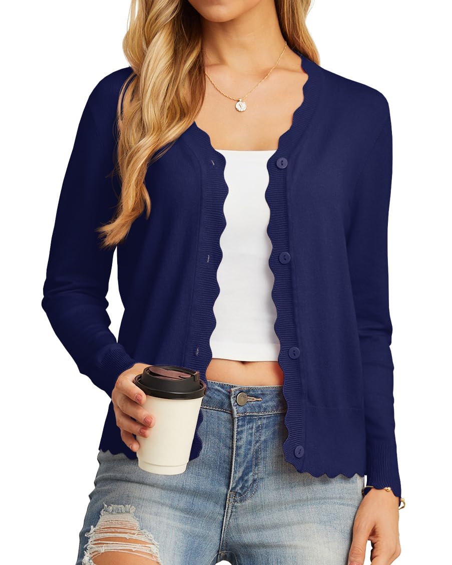 Photo 1 of GRECERELLE Women's Long Sleeve Lightweight Cardigan Fall Knit Shrug Sweater(Navy Blue, Medium)