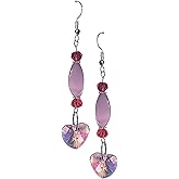 Stunning Long Pink Crystal Heart Statement Earrings - Valentine's Day Mother's Day Anniversary Birthday Gift - Pink Fancy Heart Earrings - Handmade Dangles