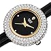 Burgi Women's BUR195 Swarovski Crystal & Diamond Accented Watch - Comfortable Leather Strap in A Gift Box (Yellow Gold & Black)