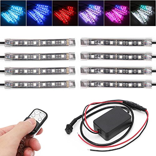LIYUDL 8Pcs 12V 5050 SMD motorcycle strip lights Multi-Color Wireless Remote Control Motorcycle Atmosphere Lamp RGB Flexible Strips Ground Effect Light for Motorcycle - Thumbnail 2