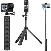 SOONSUN 3in1 Aluminum Waterproof Selfie Stick for GoPro Hero 13 12 11 10 9 8 7 6 5 4, Fusion, Max, Session, Insta360, AKASO, SJCAM, Osmo Action Camera - Extenbale Monopod Pole, Hand Grip, Tripod Stand