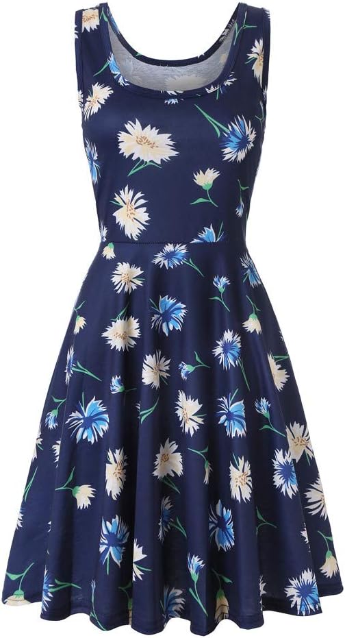 Indeals Women Midi Dress Sleeveless Printing Beach Dinner Dating A Line Casual Floral Dress