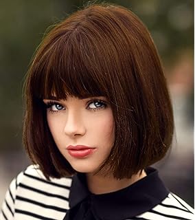 Wujie Shoulder Length Red Wigs For Women Bob Wig Bangs Straight