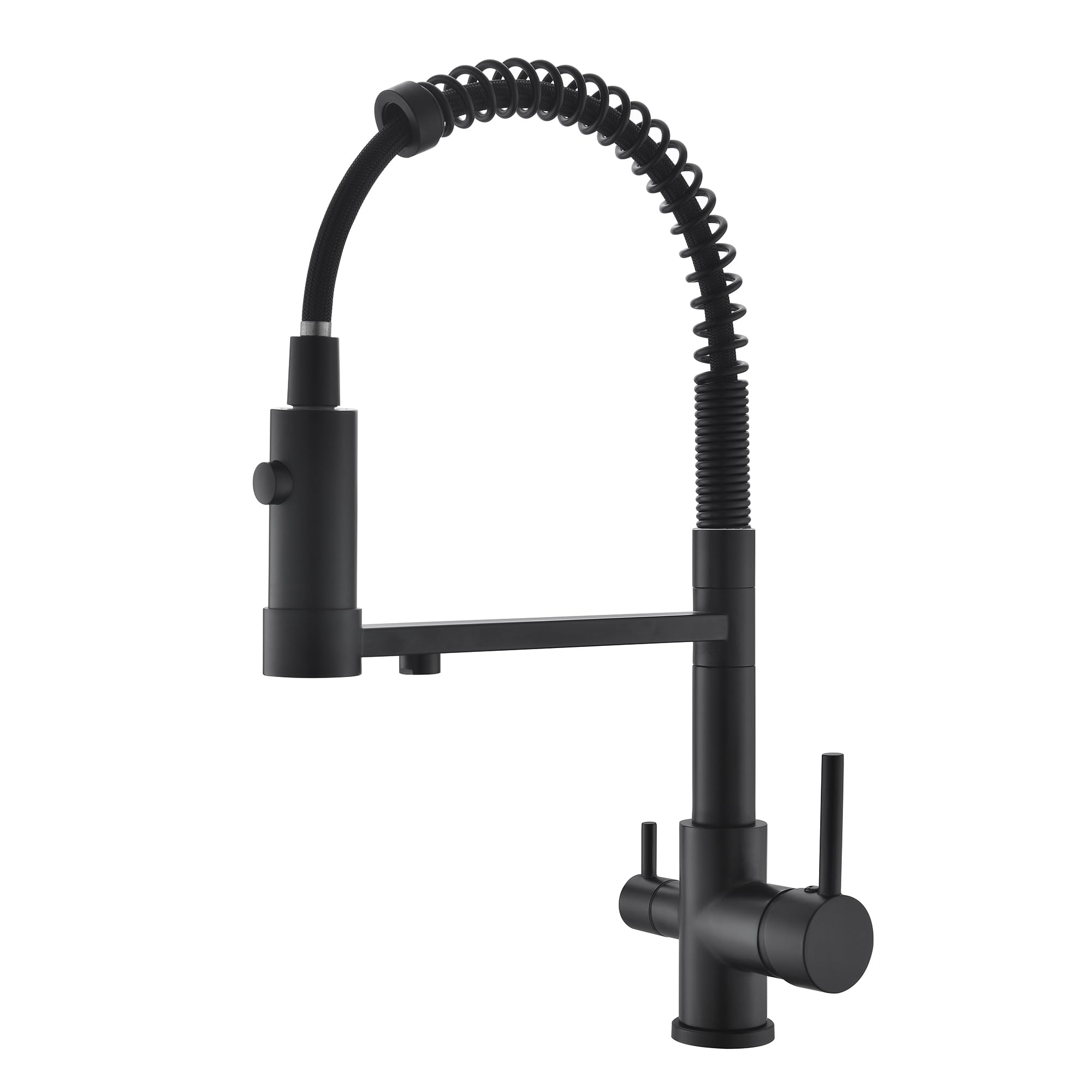 3 Way Kitchen Sink Tap with Pull Out & Down Sprayer - Commercial Single Handle Lever Spring Tap (Black)
