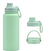Aiivow Mint Green 32 oz Insulated Water Bottle, Large Metal Stainless Steel Water Flask, Big Sports Travel Mens Water Bottle for Gym,Hiking,1 liters Leakproof Insulated Thermal Bottle with 2 Lids
