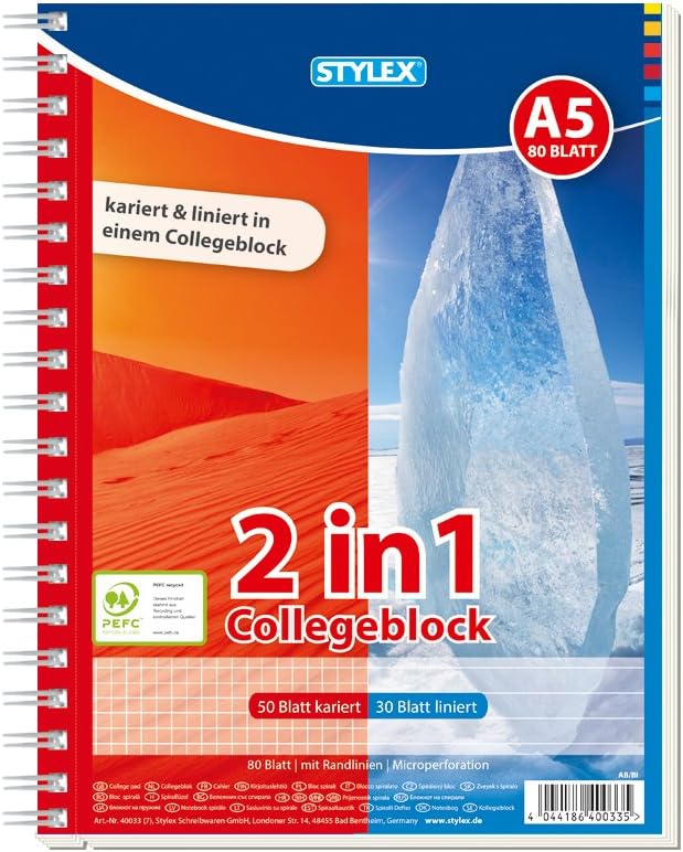 Stylex 40033-P6-6x Duo College Notepad, DIN A5, 50 Squared Sheets, 30 Lined Pages, clear - Image 3