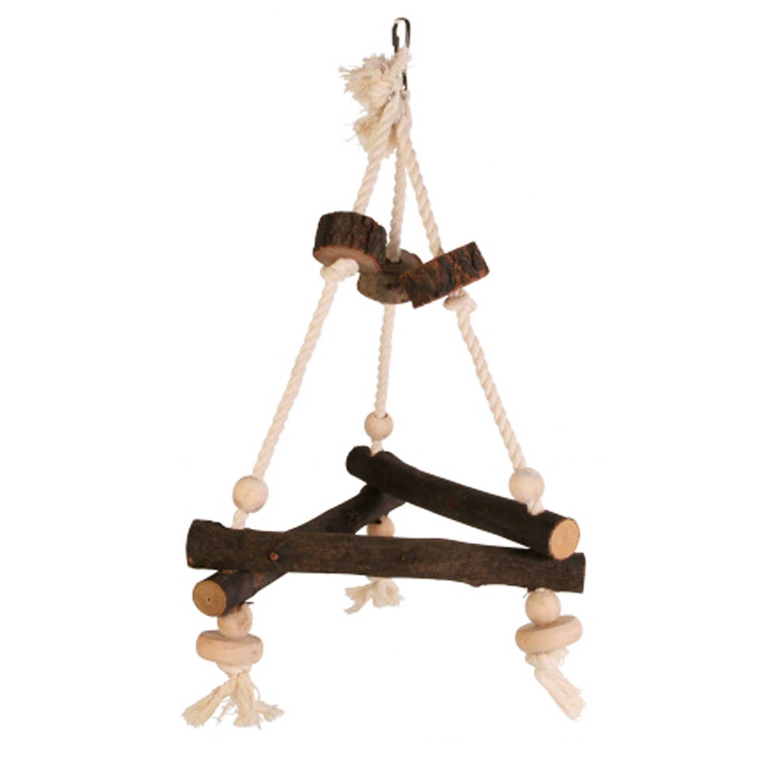 Pet Ting Natural Wooden Triangular Bird Swing Cockatiel Parakeet Bird Perch Rope 27x27x27 cm