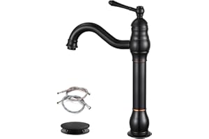 gotonovo Single Handle Vessel Sink Faucet 360° Swivel Bathroom Faucet One Hole Farmhouse Lavatory Vanity Faucet Bowl Sink Mixer Tap with Pop Up Drain, Oil Rubbed Bronze