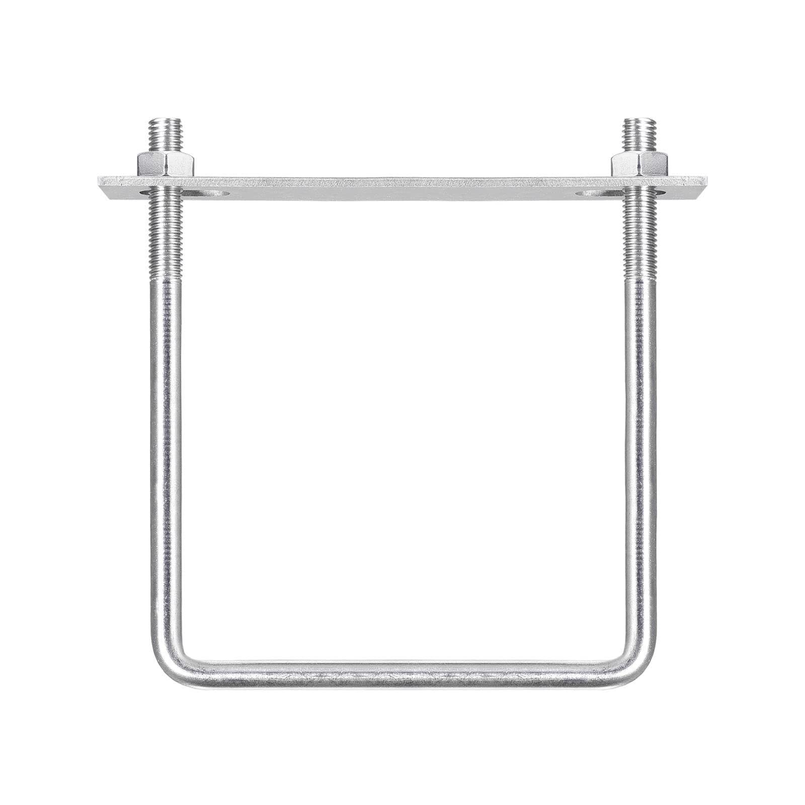 TOP-VIGOR M10 Square U-Bolts, 120mm Inner Width 160mm Length 304 Stainless Steel U-Bolts with Nut, Plate for Building Installations Mechanical Parts Connection Cehicles Ships — image 1