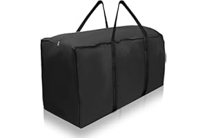 Outdoor Patio Cushion Storage Bag with Zipper and Handles, Black, 173x76x51cm, Heavy Duty 210D Oxford Cloth, for Cushions, Be