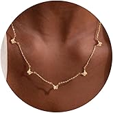 VRIUA Necklaces for Women - 14K Gold/Silver Plated Dainty Chain Necklace with Five Charms: Diamond, Bow, Snowflake, Cross, Flower, Clover, Butterfly, Heart, Star of David, and Star Trendy Jewelry