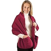 Collections Etc Cozy Fleece Wrap Shawl With Large Front Pockets - Keeps Hands and Shoulders Warm During Cold Winter Season