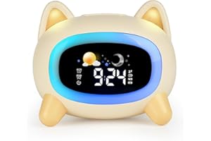 Kids Alarm Clock,Sleep Training Clock with Sun & Moon Mode,5 Color Night Lights 4 Adjustable Brightness 7 Sounds and Snooze F