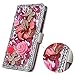 Spritech(TM for Samsung Galaxy Note 3,PU Leather Wallet Phone Case 3D Handmade Bling Pink Crystal Design Flower Butterfly Decorated Sim Folding Protected Smartphone Cover with Card Slots